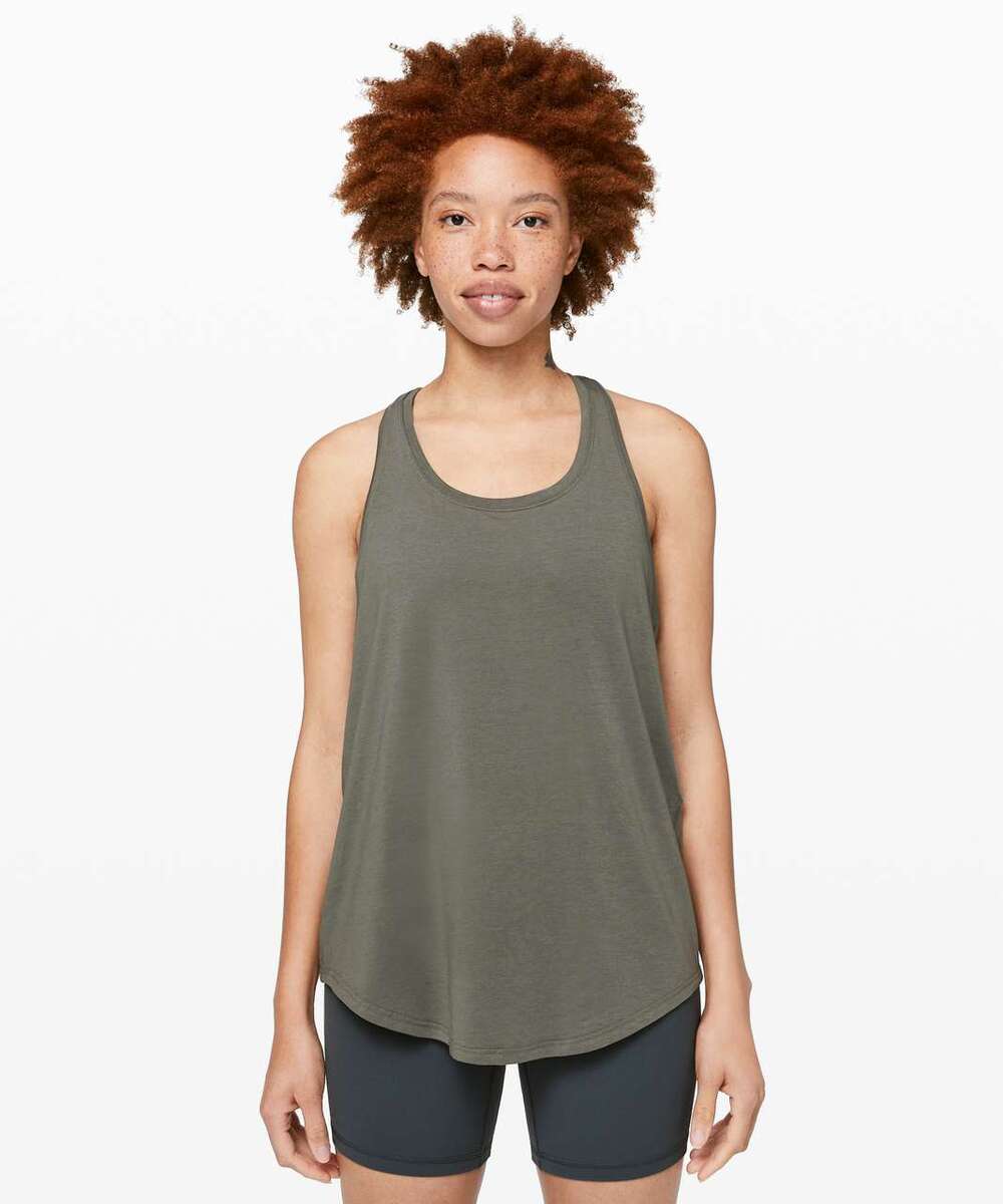 Lululemon Love Tank Top Grey Sage Green Size 4 Pleated Cotton Racerback